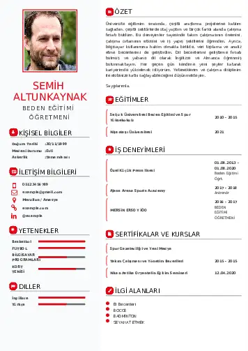 Beden Eğitimi Öğretmeni CV Örnekleri cv indir